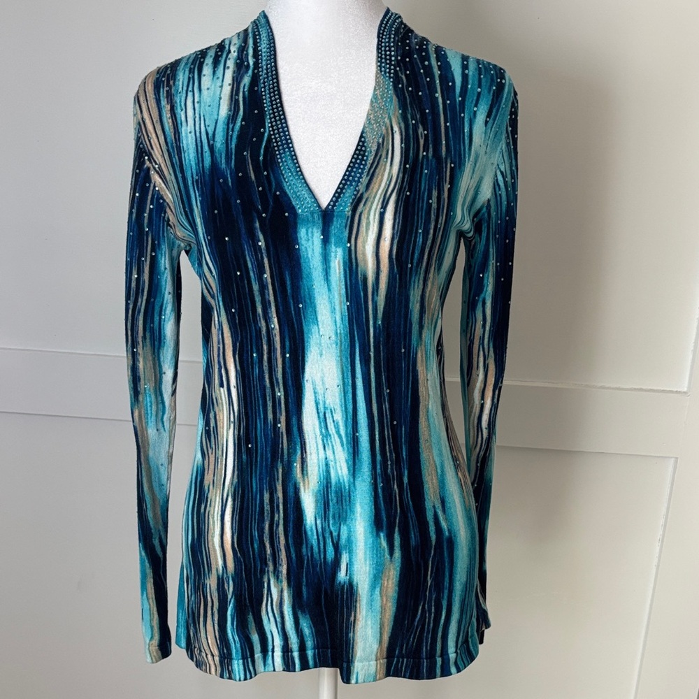 Carmen Elegant Blue and Black Women's Blouse size small